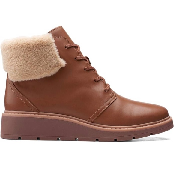 Clarks Andie Go Fur Lace-Up Brown Leather Ankle Boots Casual Winter Booties 8 - Picture 3 of 13